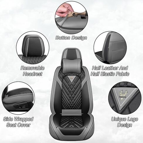 Car Seat Covers for Hyundai Kona 2018-2025, Premium Nappa Leather Waterproof & Anti-Slip, Full Coverage Customized fit Hyundai Kona Seat Covers Full Set (5 Seats Standard,Black-Gray) in Saudi Arabia