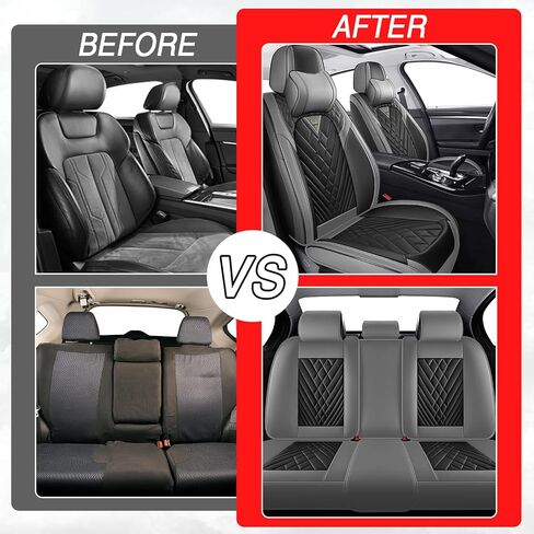 Car Seat Covers for Hyundai Kona 2018-2025, Premium Nappa Leather Waterproof & Anti-Slip, Full Coverage Customized fit Hyundai Kona Seat Covers Full Set (5 Seats Standard,Black-Gray) in Saudi Arabia