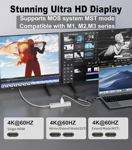 محول USB C إلى 3 HDMI مع شحن 100 واط PD ، Triple 4K60Hz شاشة الموسع لمحول Dell/Surface Pro/HP ، HDMI Swink in Kuwait