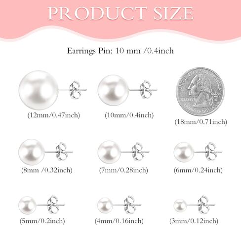 8 Pairs Pearl Earrings Set for Women Faux Pearl Earrings Flat Back Pearls Earring Jewelry Gift for Bridal Wedding Multiple Piercing （3mm 4mm 5mm 6mm 7mm 8mm 10mm 12mm） in Saudi Arabia