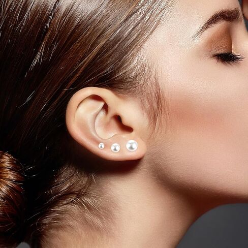 8 Pairs Pearl Earrings Set for Women Faux Pearl Earrings Flat Back Pearls Earring Jewelry Gift for Bridal Wedding Multiple Piercing （3mm 4mm 5mm 6mm 7mm 8mm 10mm 12mm） in Saudi Arabia