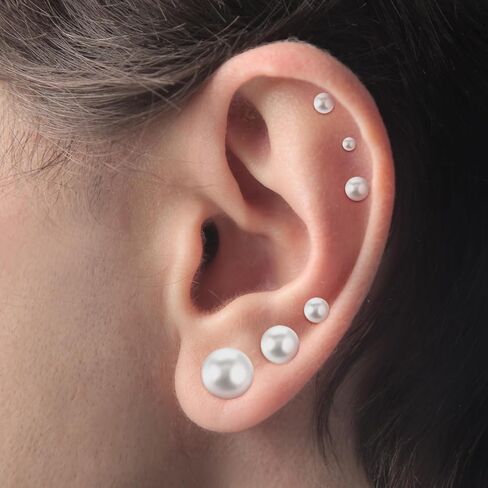 8 Pairs Pearl Earrings Set for Women Faux Pearl Earrings Flat Back Pearls Earring Jewelry Gift for Bridal Wedding Multiple Piercing （3mm 4mm 5mm 6mm 7mm 8mm 10mm 12mm） in Saudi Arabia