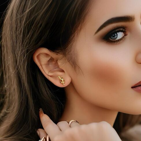 قرط مسمار 14 كيلو الذهب الحب عقدة عشيق القرط اللذيذ 6mm أقراط مسمار مصقول عالية من النساء الأنيقة كل يوم ارتداء in Kuwait