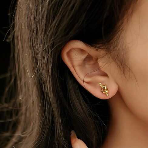 قرط مسمار 14 كيلو الذهب الحب عقدة عشيق القرط اللذيذ 6mm أقراط مسمار مصقول عالية من النساء الأنيقة كل يوم ارتداء in Kuwait