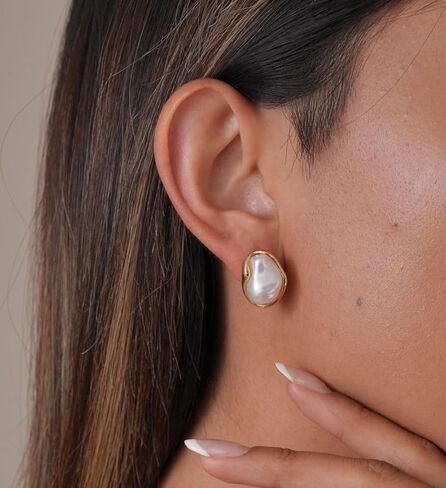 أقراط الذهب/الفضة لؤلؤة لؤلؤة للنساء العصرية Hypoallergenic غير منتظمة الباروكية الأركان الأركان الزفاف هدية المجوهرات الرسمية in Kuwait
