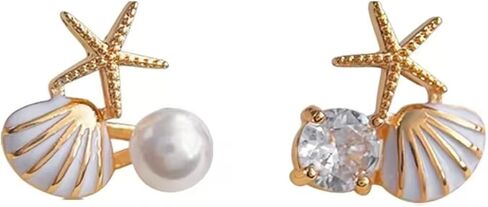Maloyanve Starffish Pearl Stud أقراط لطيف بوهو قذيفة صغيرة غير متماثلة مع بريق مكعب من الزركونيا البيان الخفيف الوزن عن أقراط شاطئ الصيف هدايا المجوهرات in Kuwait