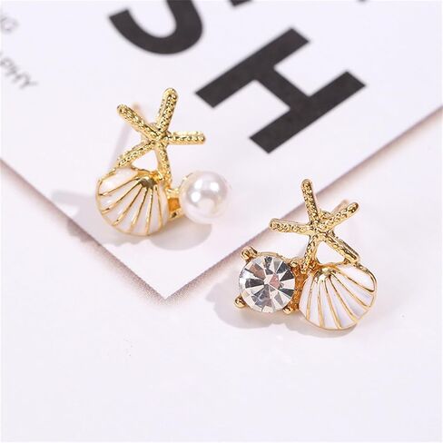 Maloyanve Starffish Pearl Stud أقراط لطيف بوهو قذيفة صغيرة غير متماثلة مع بريق مكعب من الزركونيا البيان الخفيف الوزن عن أقراط شاطئ الصيف هدايا المجوهرات in Saudi Arabia