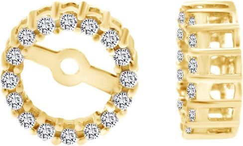 مستدير شكل أبيض مكعب Zirconia سترة الأقراط في الذهب 14K على الفضة الاسترليني (2.00 CTTW) in Saudi Arabia