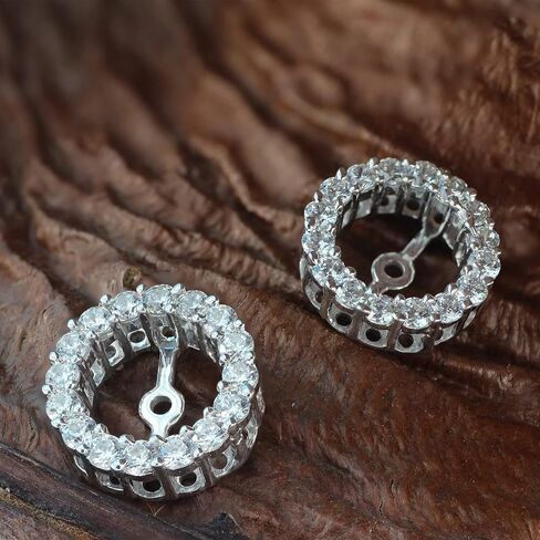 مستدير شكل أبيض مكعب Zirconia سترة الأقراط في الذهب 14K على الفضة الاسترليني (2.00 CTTW) in Saudi Arabia