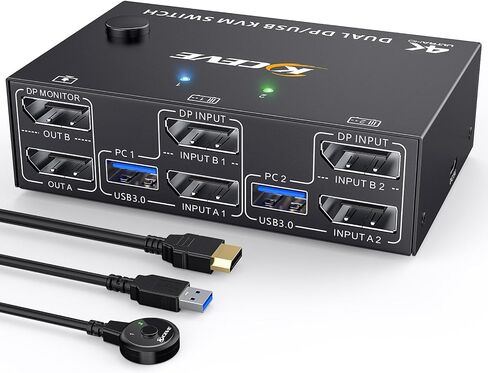 USB 3.0 HDMI KVM Switch 2 Monitors 2 Computers 4K@60Hz 2K@144Hz, EDID Emulator, Camgeet Dual Monitor KVM Switch for 2 Computers Share 2 Displays and 4 USB 3.0 Ports,Wired Remote and Cables Included in Saudi Arabia