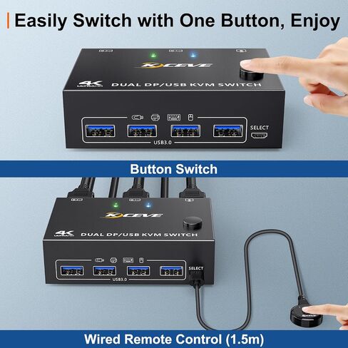 USB 3.0 HDMI KVM Switch 2 Monitors 2 Computers 4K@60Hz 2K@144Hz, EDID Emulator, Camgeet Dual Monitor KVM Switch for 2 Computers Share 2 Displays and 4 USB 3.0 Ports,Wired Remote and Cables Included in Saudi Arabia