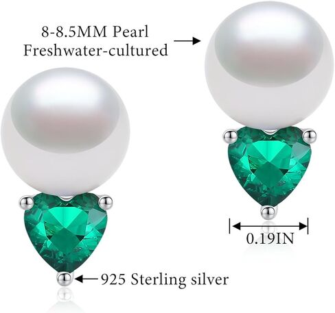 YAMI Sterling Silver Cultured Pearl Stud Earrings for Women, 8-8.5MM Freshwater/Saltwater Pearls, Heart Zircon Earrings Elegant Jewelry Gifts for Her in Kuwait
