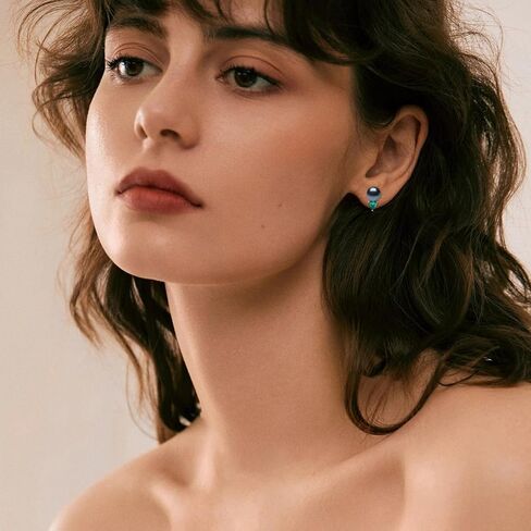 YAMI Sterling Silver Cultured Pearl Stud Earrings for Women, 8-8.5MM Freshwater/Saltwater Pearls, Heart Zircon Earrings Elegant Jewelry Gifts for Her in Kuwait