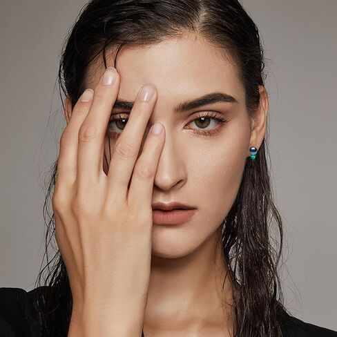 YAMI Sterling Silver Cultured Pearl Stud Earrings for Women, 8-8.5MM Freshwater/Saltwater Pearls, Heart Zircon Earrings Elegant Jewelry Gifts for Her in Kuwait