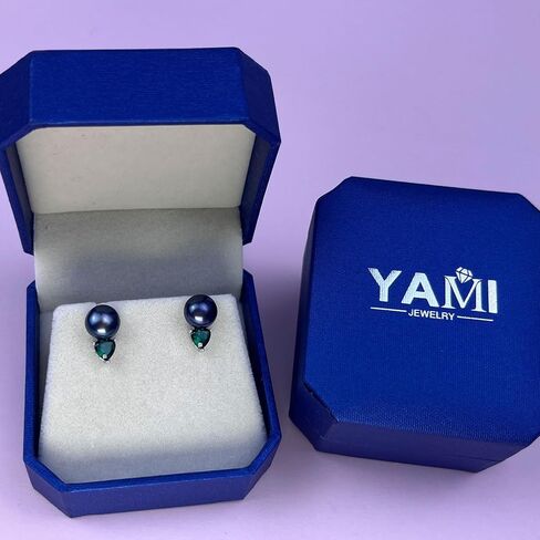 YAMI Sterling Silver Cultured Pearl Stud Earrings for Women, 8-8.5MM Freshwater/Saltwater Pearls, Heart Zircon Earrings Elegant Jewelry Gifts for Her in Kuwait