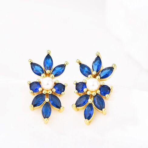 Delicate Cubic Zirconia Stud Earrings Cluster Leaf CZ Pearl Earrings Bridal Stud Earrings for Women Wedding Party in Saudi Arabia