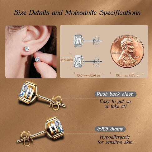 1ct moissanite arics ، 6.5mm m color vvs1 moissanites ، 925 sterling silver 4 أقراط للنساء أو الرجال هدايا مجوهرات عيد ميلاد الرجال in Saudi Arabia
