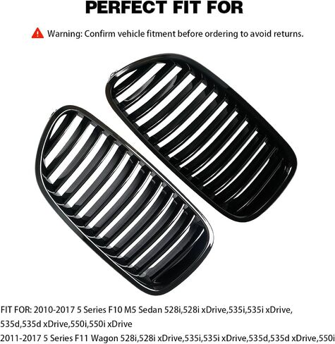 شواية KHK الأمامية متوافقة مع BMW 5 Series F10 F11 F18 Sedan 2010-2016 520i 528i 535d 535i 550i 520i ، Gloss Black ABS Automotive Replace Slat Slat Grille Grille Grille in Kuwait