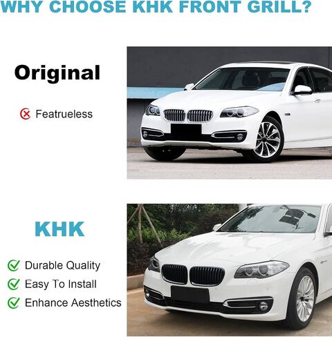شواية KHK الأمامية متوافقة مع BMW 5 Series F10 F11 F18 Sedan 2010-2016 520i 528i 535d 535i 550i 520i ، Gloss Black ABS Automotive Replace Slat Slat Grille Grille Grille in Kuwait