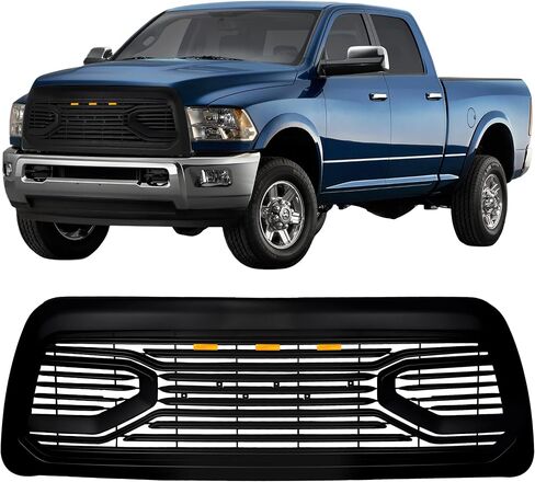 الشبكة الأمامية متوافقة مع RAM2500/3500/4500 2010 2011 2012 2013 2014 2015 2017 2017 2018 ، شبكة استبدال الشبكة مع 3 مصابيح LED Amber ، Black Matte Black in Saudi Arabia