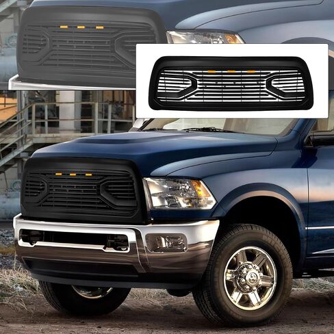 الشبكة الأمامية متوافقة مع RAM2500/3500/4500 2010 2011 2012 2013 2014 2015 2017 2017 2018 ، شبكة استبدال الشبكة مع 3 مصابيح LED Amber ، Black Matte Black in Saudi Arabia