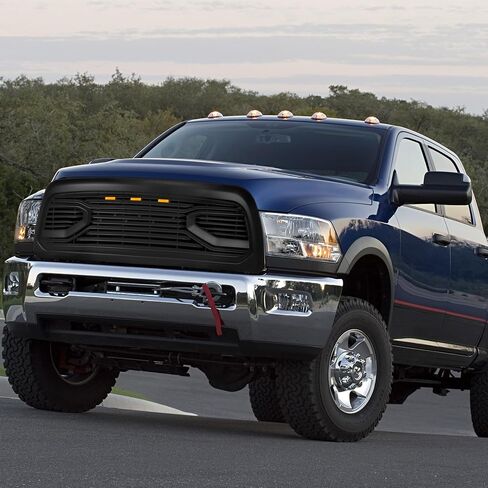 الشبكة الأمامية متوافقة مع RAM2500/3500/4500 2010 2011 2012 2013 2014 2015 2017 2017 2018 ، شبكة استبدال الشبكة مع 3 مصابيح LED Amber ، Black Matte Black in Saudi Arabia