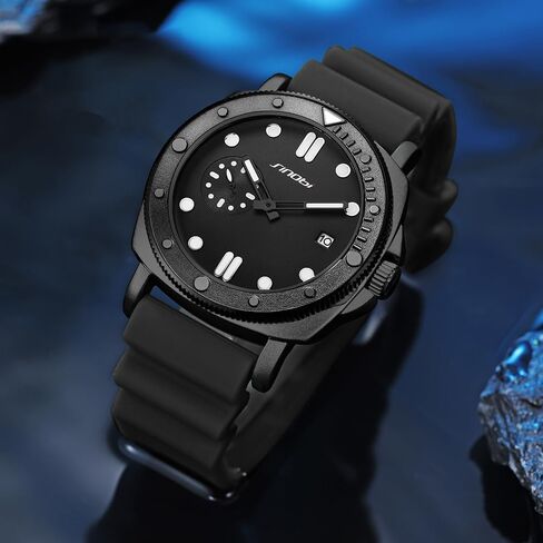 Watches for Men with Calendar, Rotating Bezel and Small Seconds Dial Silicone Strap Water-Resistant Mens Watch in Saudi Arabia