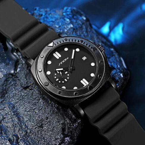 Watches for Men with Calendar, Rotating Bezel and Small Seconds Dial Silicone Strap Water-Resistant Mens Watch in Saudi Arabia