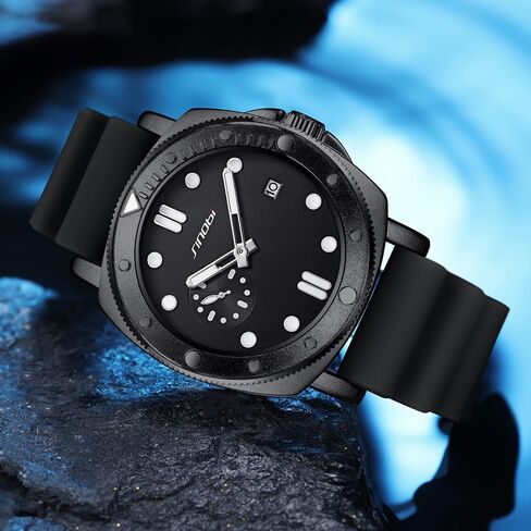 Watches for Men with Calendar, Rotating Bezel and Small Seconds Dial Silicone Strap Water-Resistant Mens Watch in Saudi Arabia