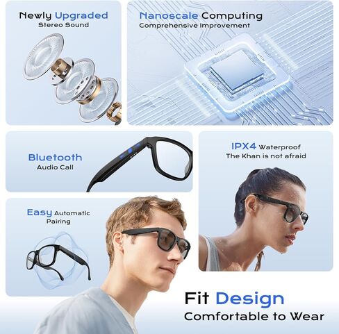 Outdoor Smart Audio Glasses, Unisex Bluetooth Sunglasses for Men and Women with Built-in Mic & Speakers, UV Protection Audio Sun Glass Athletic Fashion Sunglasses in Saudi Arabia