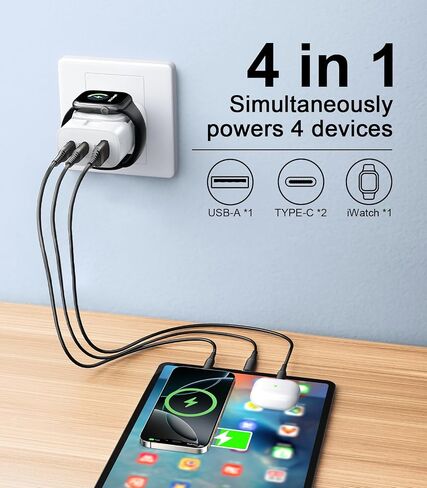 4 in 1 for Apple Watch Charger,Wireless Magnetic Portable iWatch Charger,Travel Essentials 40W USB C Fast Charging Block for iWatch Ultra/SE/10/9/8/7/6/5/4/3, iPhone 16/15/14/13 Multiple Devices,Black in Saudi Arabia