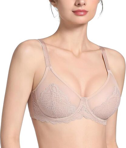 Lemorosy Women's Full Coverage Underwire Lace Unlined Minimizer Bra for Heavy Breast in Kuwait
