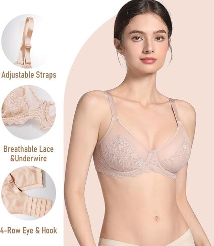 Lemorosy Women's Full Coverage Underwire Lace Unlined Minimizer Bra for Heavy Breast in Kuwait