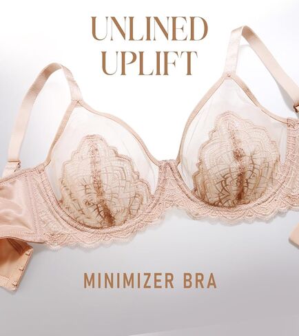 Lemorosy Women's Full Coverage Underwire Lace Unlined Minimizer Bra for Heavy Breast in Kuwait