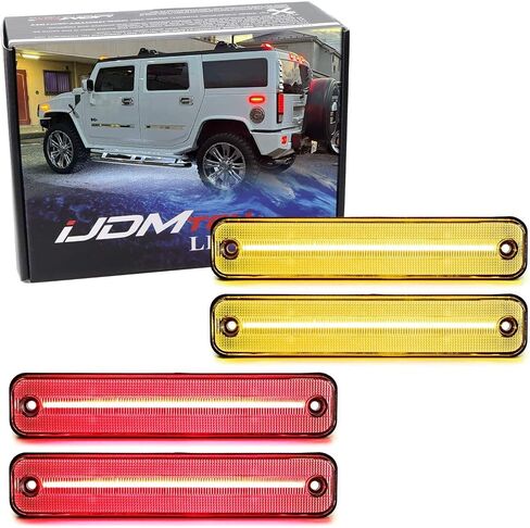 iJDMTOY Smoked Lens Amber/Red Full LED Side Marker Light Kit Compatible With 2003-2009 Hummer H2, Powered by Total 180-SMD LED, Replace OEM Sidemarker Lamps in Saudi Arabia