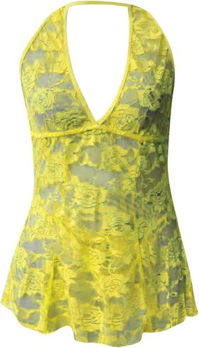 FZYLQY Women's Sexy Lingerie Lace Chemise Babydoll Strap Dress Mesh Nightwear V Neck Teddy Underwear Halter Deep V Sleepwear in Kuwait