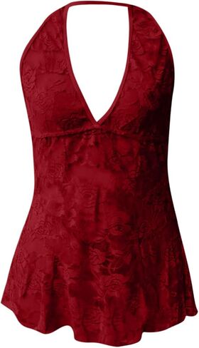 FZYLQY Women's Sexy Lingerie Lace Chemise Babydoll Strap Dress Mesh Nightwear V Neck Teddy Underwear Halter Deep V Sleepwear in Kuwait
