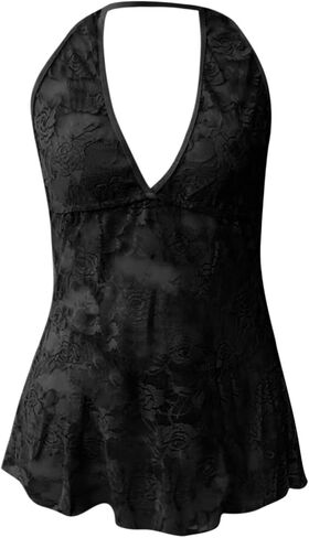 FZYLQY Women's Sexy Lingerie Lace Chemise Babydoll Strap Dress Mesh Nightwear V Neck Teddy Underwear Halter Deep V Sleepwear in Kuwait