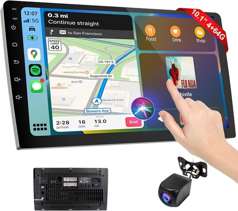 Haudio 10.1 Inch Cars Radio with Apple Carplay and Android Auto, 2 Din Car Stereo with HD Backup Camera, GPS Navigation, Bluetooth, Voice Control, Mirror Link, FM/AM/AUX for All Vehicles(4+64GB) in Saudi Arabia