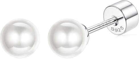 Sterling Silver Pearl Earrings for Women 18K Gold Plated Small Pearl Stud Earrings White Pearl Flat Back Earrings Brides Bridesmaids Wedding Earrings Jewelry in Saudi Arabia