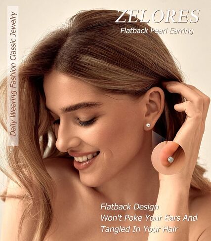 Sterling Silver Pearl Earrings for Women 18K Gold Plated Small Pearl Stud Earrings White Pearl Flat Back Earrings Brides Bridesmaids Wedding Earrings Jewelry in Saudi Arabia