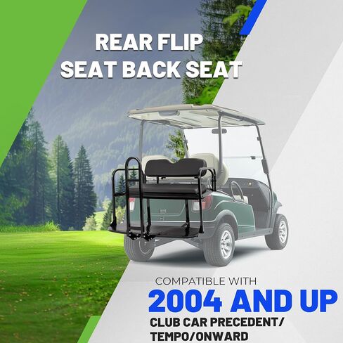 Rear Flip Seat Back Seat Compatible with 2004-Up Club Car Precedent/Tempo/Onward Gas or Electric Models ，Folding Back Seat w/Handle Bar Roof Support in Saudi Arabia