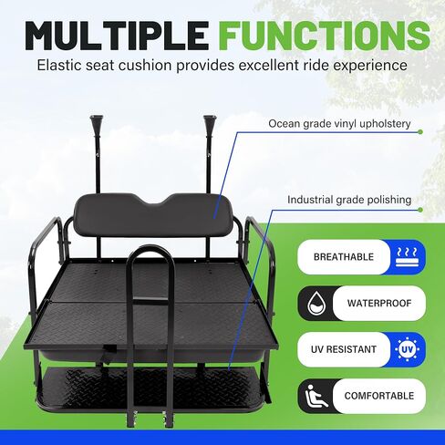 Rear Flip Seat Back Seat Compatible with 2004-Up Club Car Precedent/Tempo/Onward Gas or Electric Models ，Folding Back Seat w/Handle Bar Roof Support in Saudi Arabia