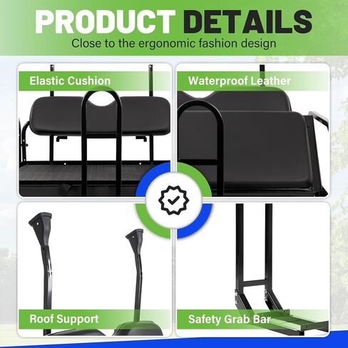 Rear Flip Seat Back Seat Compatible with 2004-Up Club Car Precedent/Tempo/Onward Gas or Electric Models ，Folding Back Seat w/Handle Bar Roof Support in Saudi Arabia