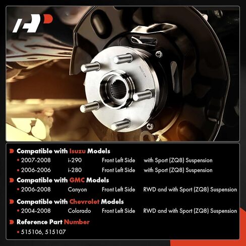 A-Premium 2 X Bront Wheel Bearing and Hub Assembly مع ABS & 6-LUG متوافق مع شيفروليه كولورادو 2004-2008 و GMC Canyon 2006-2008 و ISUZU I-280 2006 ، I-290 2007-2008 in Saudi Arabia