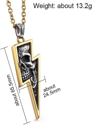 GTHIC Men's Stainless Steel Retro Skull Pnendant Necklaces Silver Gold Lightning Bolt Biker Jewelry in Saudi Arabia