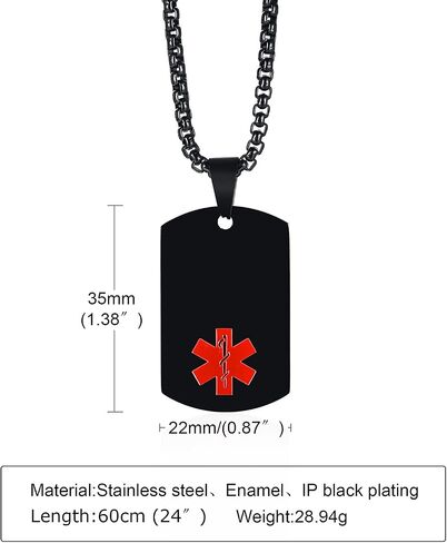 MEALGUET Personalized Medical Alert Necklace | Customized Stainless Steel Emergency Medical ID Dog Tag Pendant Necklace for Mens Womens Teens,Allergy Alert Identification Necklace, 24" Chain in Saudi Arabia