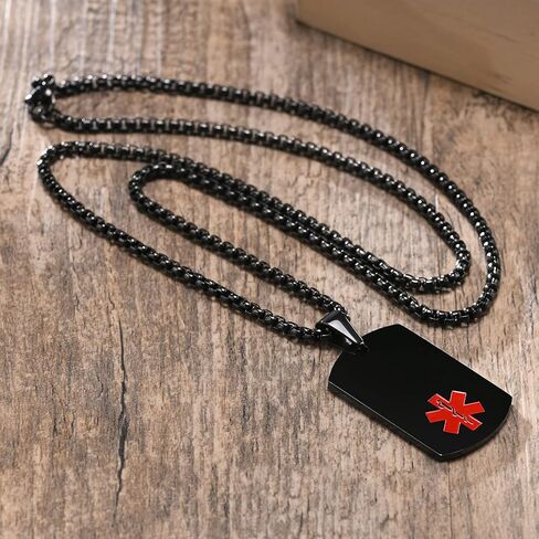 MEALGUET Personalized Medical Alert Necklace | Customized Stainless Steel Emergency Medical ID Dog Tag Pendant Necklace for Mens Womens Teens,Allergy Alert Identification Necklace, 24" Chain in Saudi Arabia