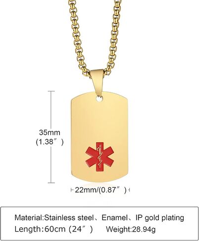 MEALGUET Personalized Medical Alert Necklace | Customized Stainless Steel Emergency Medical ID Dog Tag Pendant Necklace for Mens Womens Teens,Allergy Alert Identification Necklace, 24" Chain in Saudi Arabia
