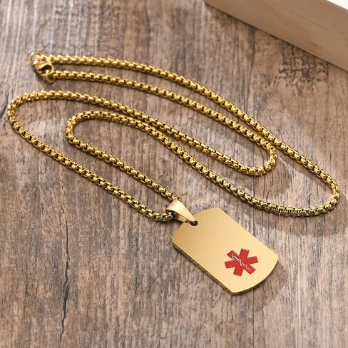 MEALGUET Personalized Medical Alert Necklace | Customized Stainless Steel Emergency Medical ID Dog Tag Pendant Necklace for Mens Womens Teens,Allergy Alert Identification Necklace, 24" Chain in Saudi Arabia